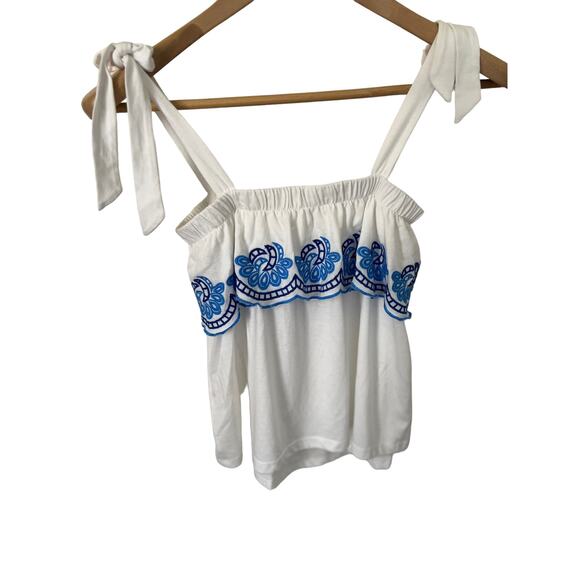 Lilly Pulitzer Benita Embroidered Scalloped White Tie Strap Tank Top Size XXS - Picture 3 of 7